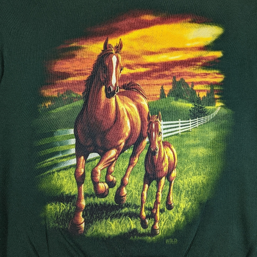 Vintage 90s Horses Sz Large Wild Gear Crewneck Sweatshirt - Picture 3 of 4